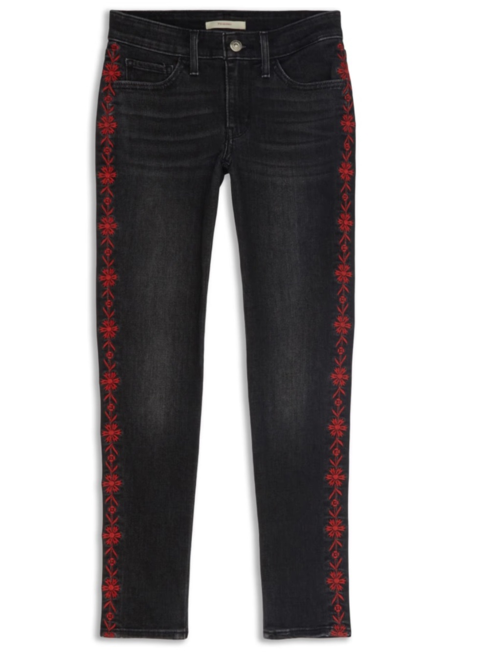 Levi's 711 Skinny Ankle Jeans with Red Floral Side Trim - SIZE 8/29